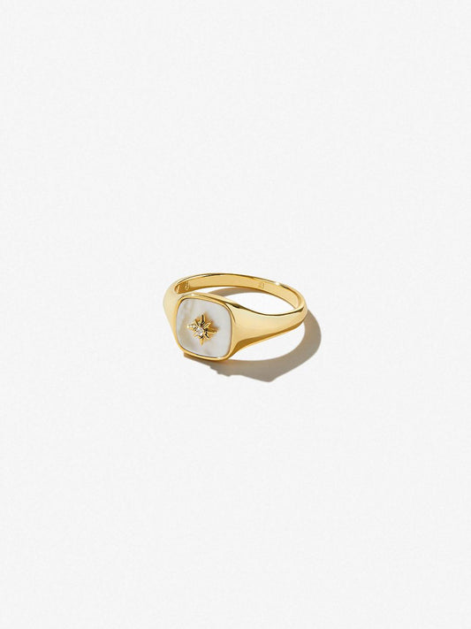 Ana Luisa 14K Gold Signet Ring Amara Mother of Pearl