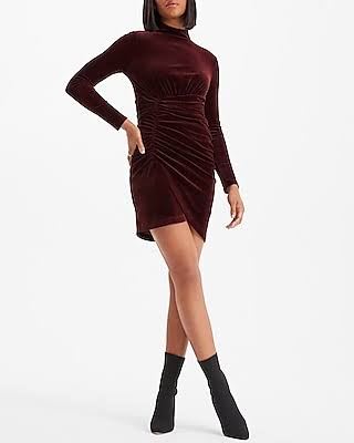 Womens Express Dresses Express Velvet Body Contour Mock Neck Ruched Mini Dress