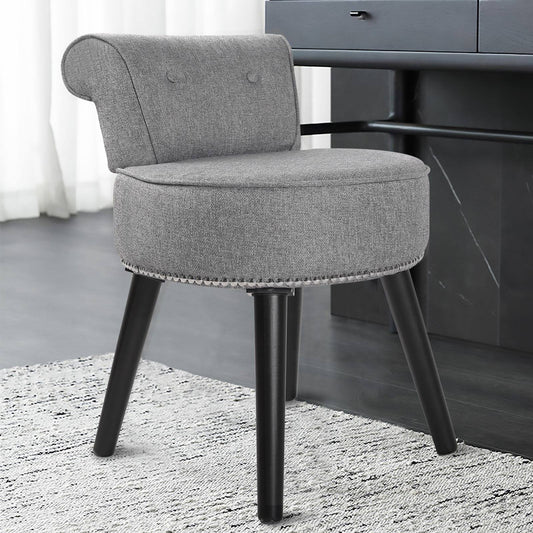 Veikous Makeup Vanity Stool Chair with Low Back and Wood Legs-17.3 inch x 15.7 inch x 25.1 inch Grey, Gray