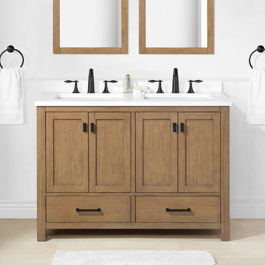 allen + roth Ronald 48-in Almond Toffee Undermount Double Sink Bathroom Vanity with White Engineered Stone Top RONALD-48AT