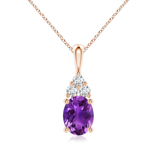 Women Girls Angara Amethyst Solitaire Pendant Diamond in 14K Gold