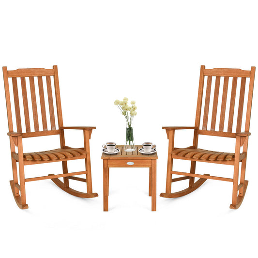 3-Piece Eucalyptus Rocking Chair Set with Coffee Table