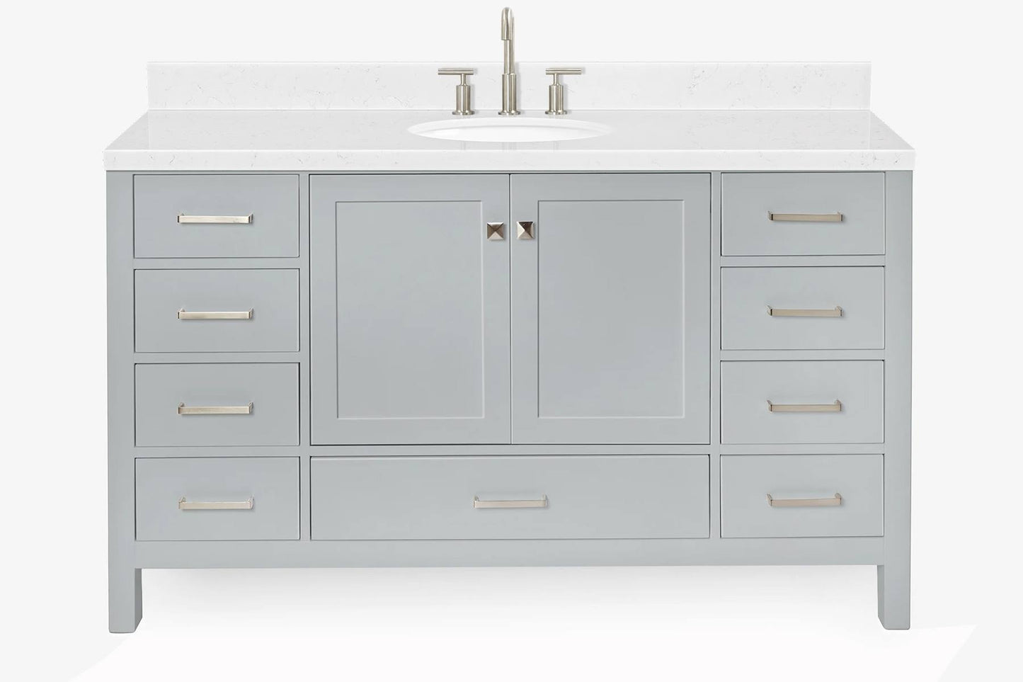 Ariel Cambridge 66 inch Single Oval Sink Bathroom Vanity with Carrara White Quartz Countertop 1.5 Edge in Grey