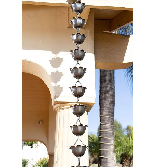 8.5 ft. Aluminum Lotus Rain Chain (Pewter)