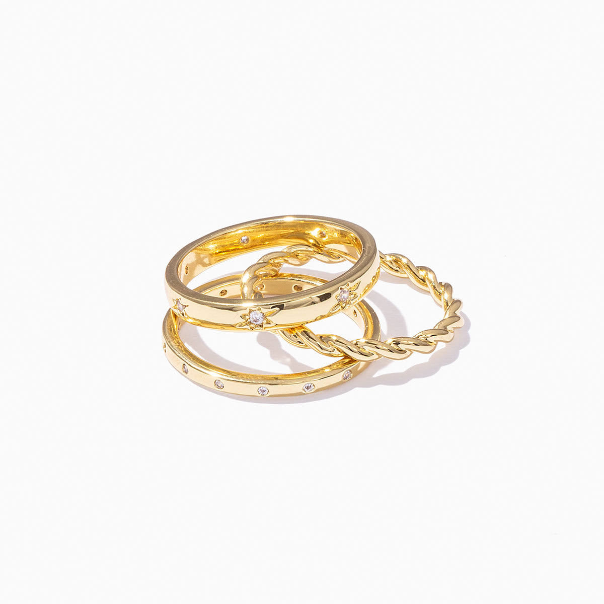 Womens Uncommon James Thin Gold Stackable Ring Set of 3 Triad Rings in