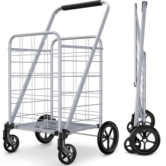 Winkeep Newly Released Grocery Utility Flat Folding Shopping Cart with 360° Rolling Swivel Wheels Heavy Duty & Light Weight Extra Large