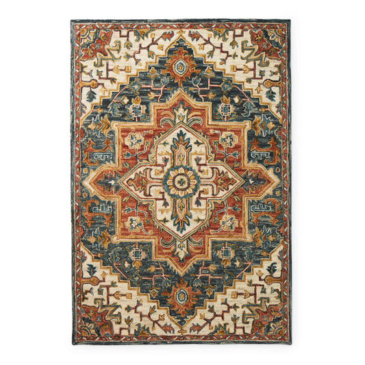 Alexander Home Hand-Hooked Wool Light Blue Traditional Floral Rug - 79 x 99