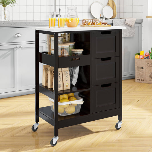 YITAHOME Kitchen Island with Storage, Kitchen Cart for Home, Rolling Serving Utility Trolley Cart On Wheel with 3 Drawers and 3 Storage Shelves, Kitc