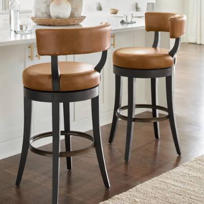 Aiken Low Back Swivel Bar & Counter Stool - Black Walnut/Marbled Toffee/Counter Height, Black Walnut, Counter Height (24-1/4 Seat) - Grandin Road