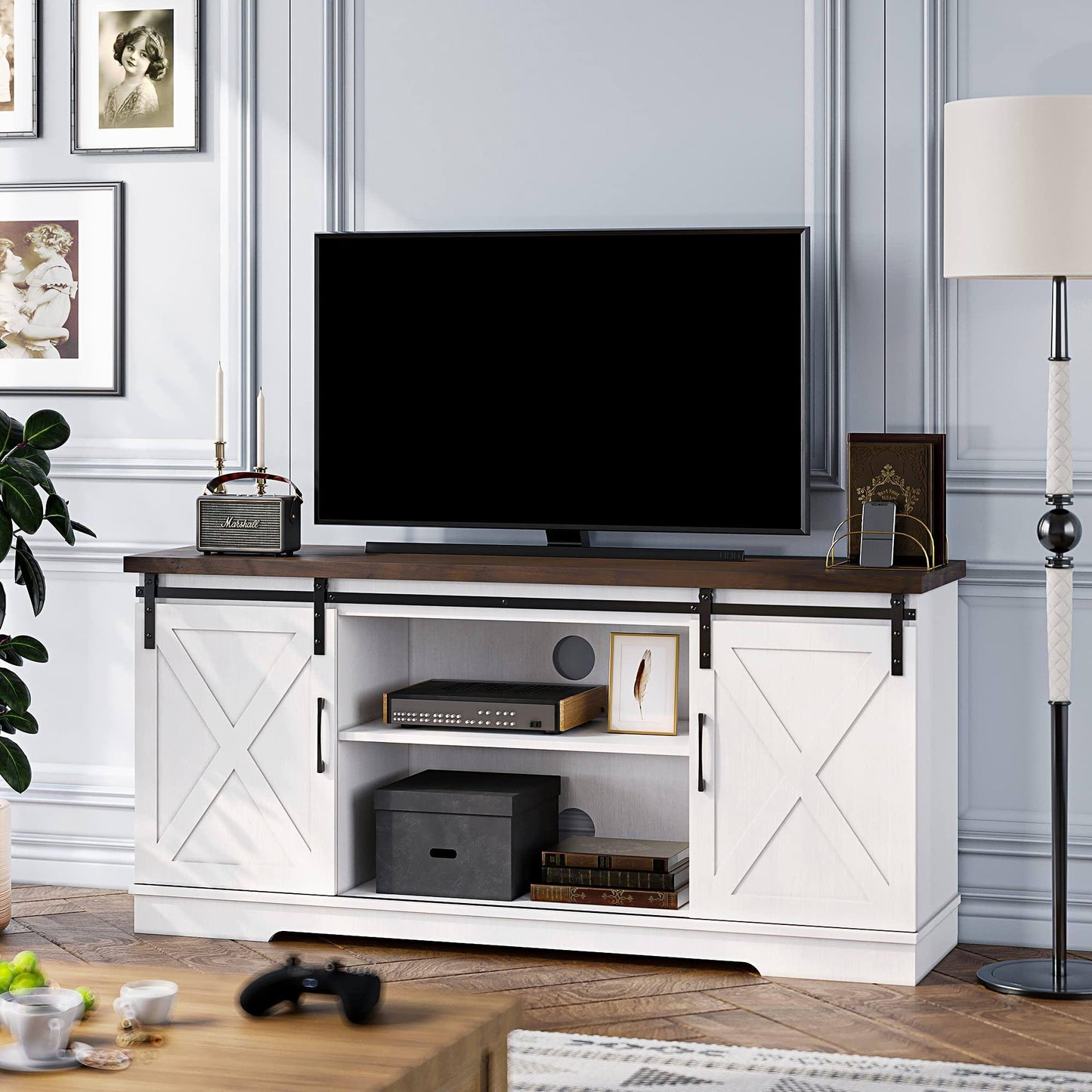 Amyove Farmhouse TV Stand, White