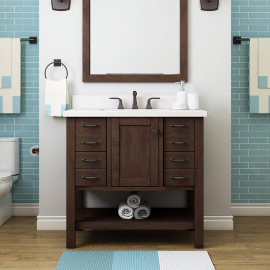 allen + roth Kingscote 36-in Espresso Undermount Single Sink Bathroom Vanity with White Engineered Stone Top WSL36RVE