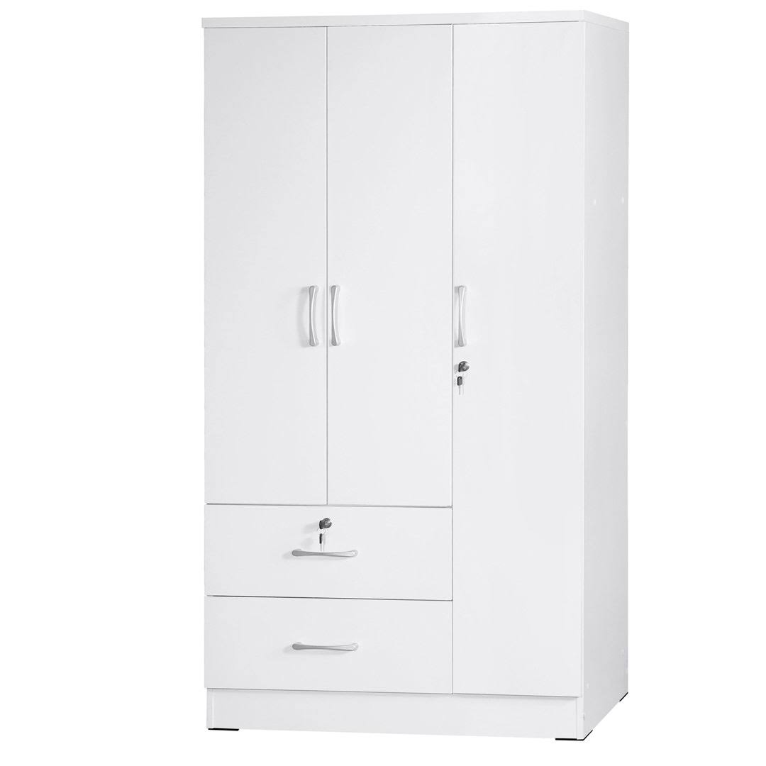 3 Doors Wardrobe, 2 Drawers, 1 Lock - 36W Ebern Designs Color: Tobacco