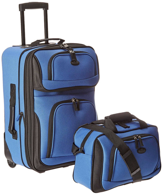 U.S. Traveler Rugged Fabric Expandable Carry-On Luggage Set, 4 Wheel Teal