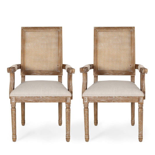 Aisenbrey Light Gray and Natural Wood and Cane Arm Chair (Set of 2)