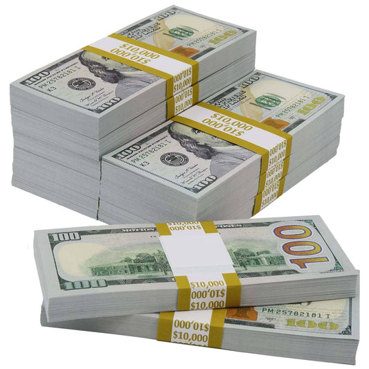 $100,000 Full Print New Series Prop Money Stacks