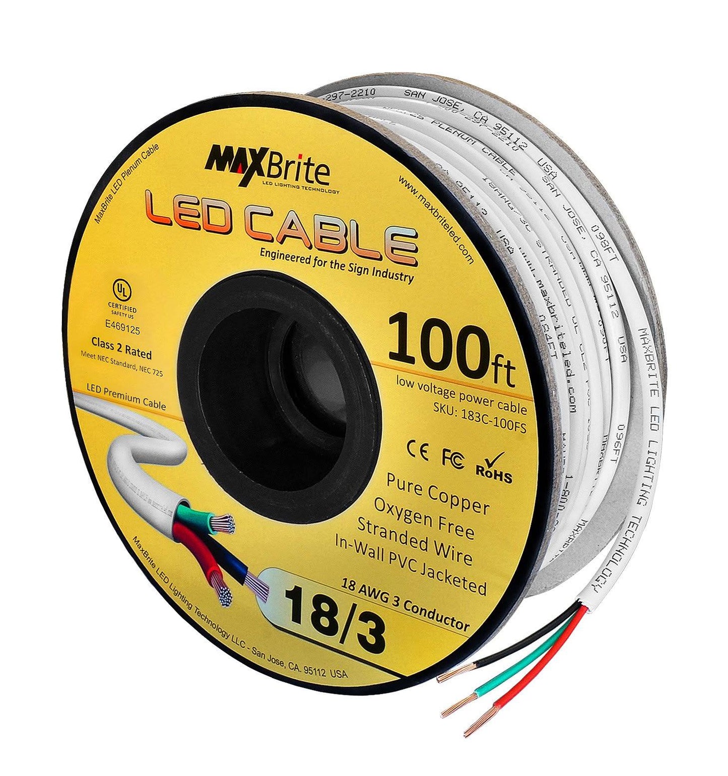 US LED Superstore 18AWG Low Voltage LED Cable 3 Conductor White Sleeve in-Wall Speaker Wire UL/cUL Class 2