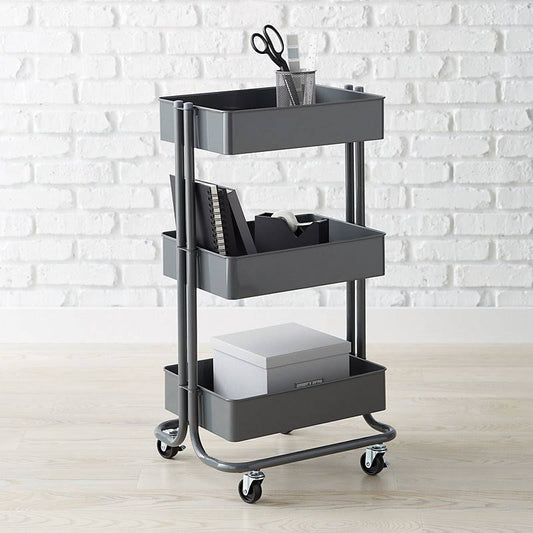 3-Tier Rolling Cart Dark Grey | The Container Store