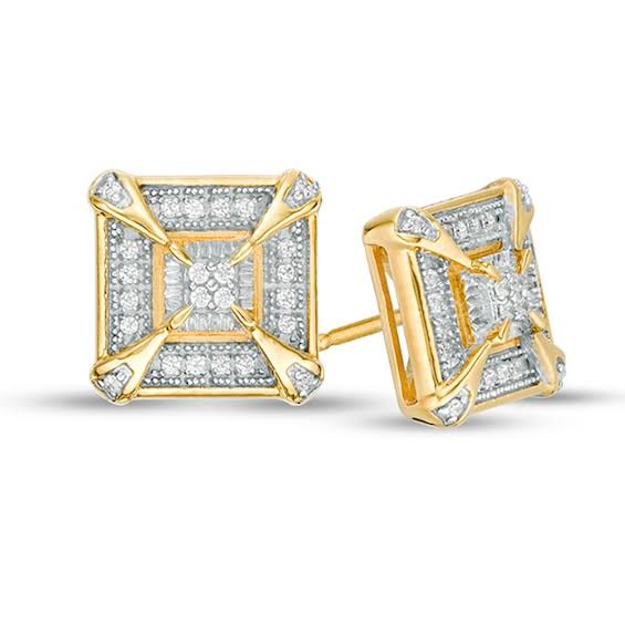 Zales Mens 1/8 CT. T.w. Quad Diamond Vintage-Style Frame Stud Earrings in Sterling