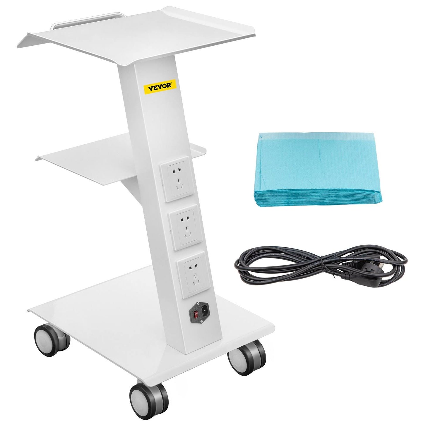 VEVOR Trolley Cart Dental Lab Trolley Steel Mobile Rolling Serving Cart 3 Layers SYSSTCDPC110VKDZZV1