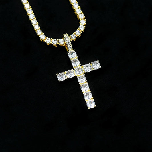 Womens Gold Presidents Diamond Cross in White Gold in Yellow Gold Chain