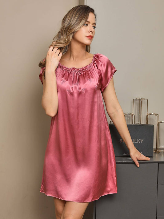 Womens Classic Short Pure Silk Nightgown Nightdress Anniversary Gift For Wife Christmas Gifts For Her/Wife/Womens/Girlfriend