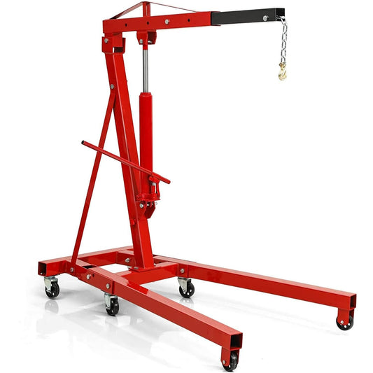 Universal 2 Ton 4000lb Folding Engine Crane, Heavy Duty Shop Cherry Picker Hoist with Telescopic Boom