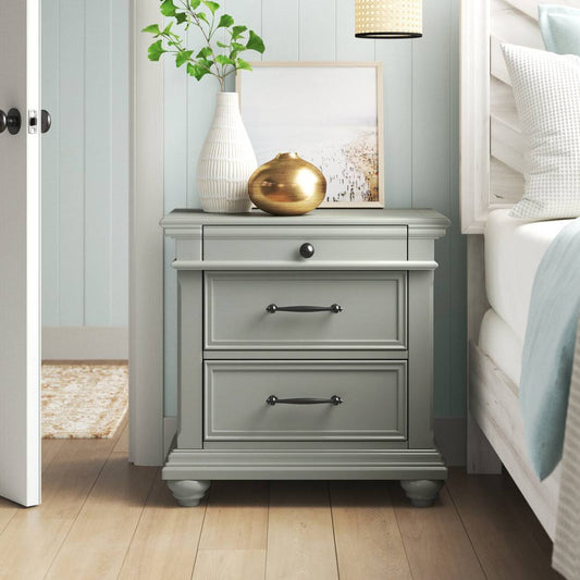 Amarilis 3-Drawer Nightstand With USB Ports In Grey Lark Manor