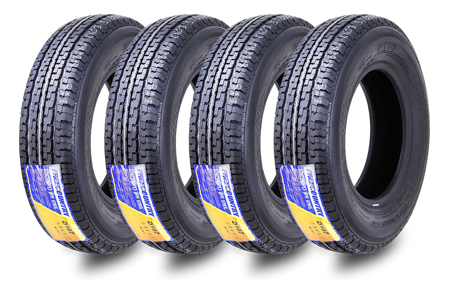 4 Premium Grand Ride Trailer Tires St 185/80R13 8PR Load Range D Steel Belted Radial, Silver