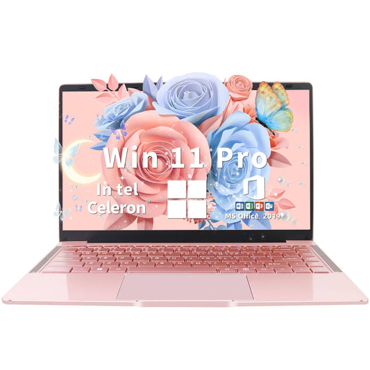 14 Rose Gold Laptop - Win 11 Pro/MS Office 2019, FHD IPS Display, 6g Ram, 256GB Ssd, Celeron J4105,Ultra-Thin, Light, Support 180° Opening, 2