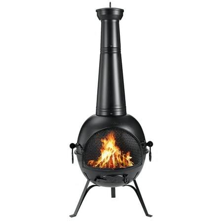 54.5in Fire Pit Chimenea Fireplace Cast Iron Outdoor Fireplace Garden Treasures Cast Iron Wood Burning, Black