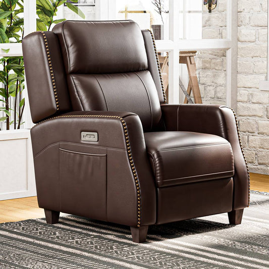 Antoinet 32.7 Wide Genuine Leather Recliner Power Club Recliner Lark Manor