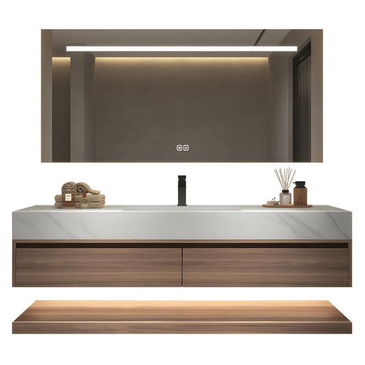 Wall Mounted Modern Bathroom Vanity with Stone Top and Integrated Rectangular Sink - 31L x 22W x 16H Plane Sink