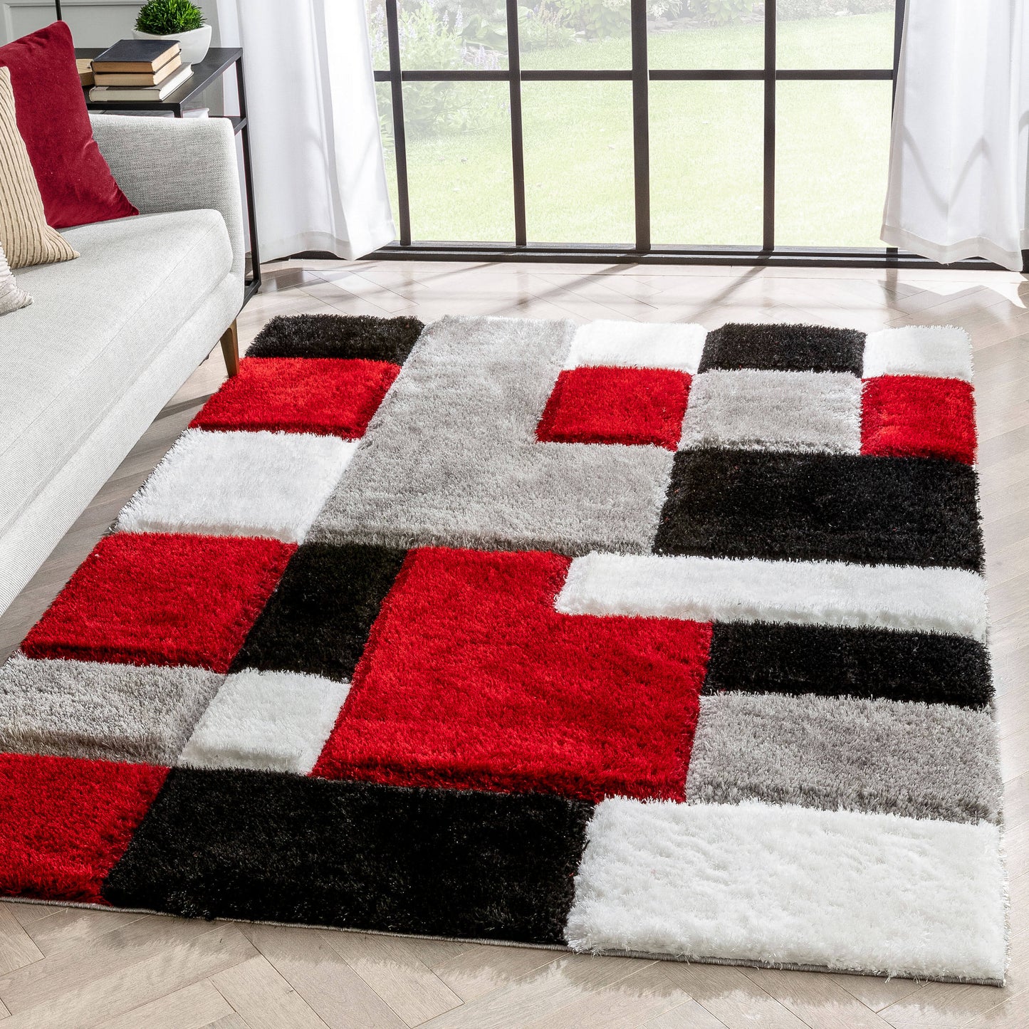 Well Woven San Francisco Escondido Red Modern Geometric Squares 311 inch x 53 inch Area Rug