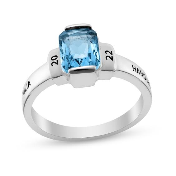 Zales Emerald-Cut Simulated Birthstone Collared Class Ring in Sterling