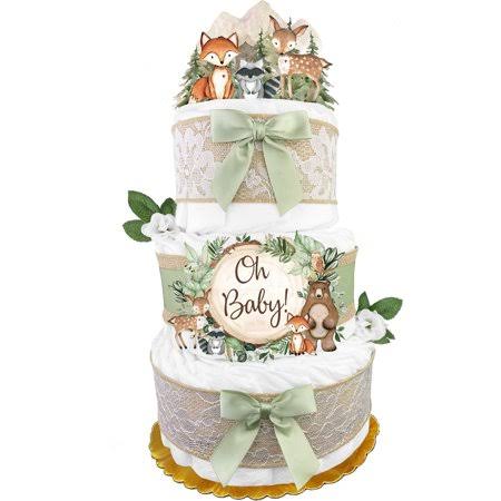 Woodland Creatures Diaper Cake for a Boy or Girl - Gender Neutral Baby Shower Gift - Gender Reveal Gift - Sage Green, Size: 1