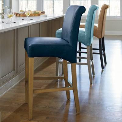 Valencia Bar & Counter Stool - Light Chestnut/Marbled Sky Blue Bonded Leather/Bar Height, Light Chestnut, Bar Height (30-3/4 H Seat) - Grandin Road