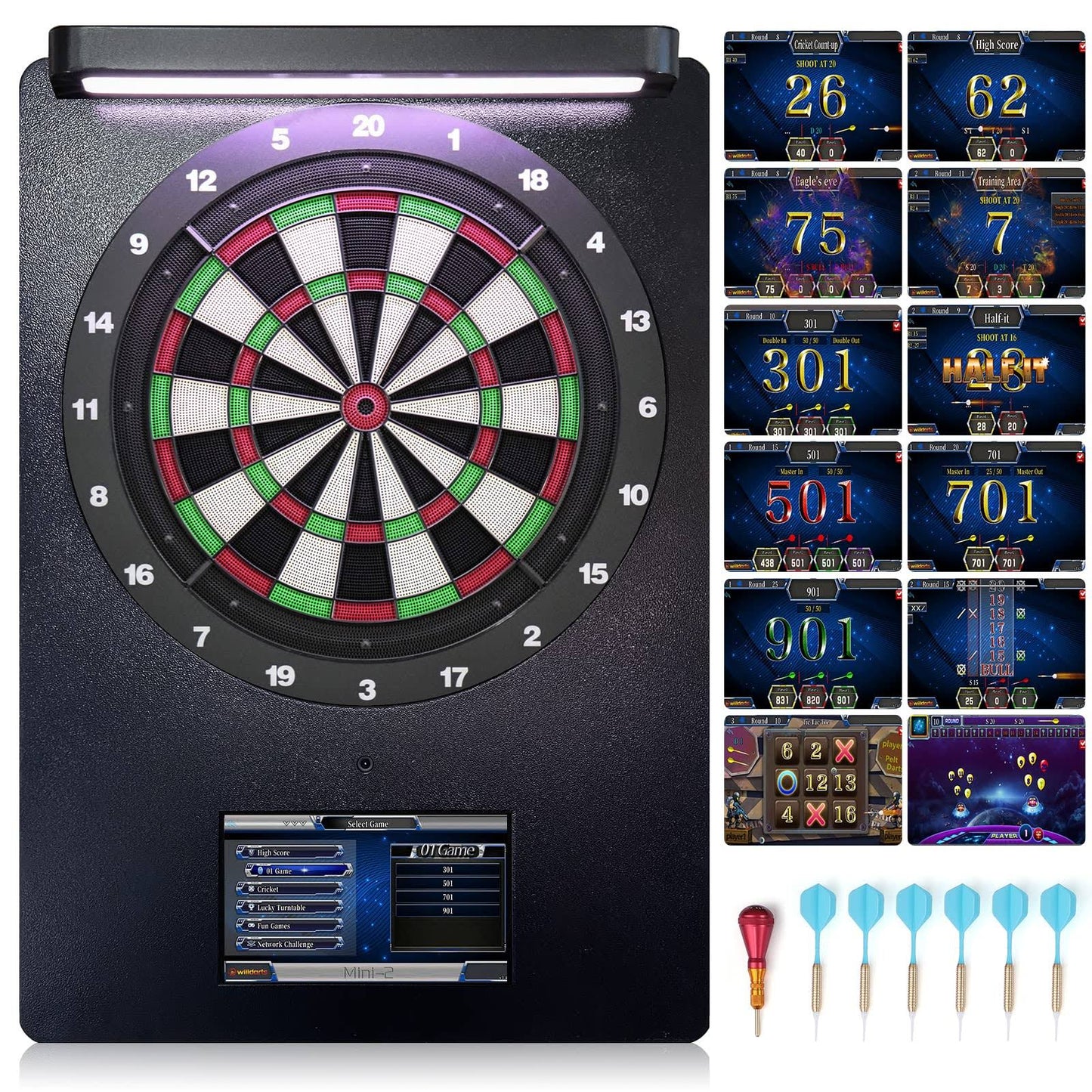 Willdarts Mini2 11.6 LCD Monitor Electronic Dart Board Soft Tip Dartboard Global Online for Adults,Electronic Automatic Scoreboard for Darts,Missed