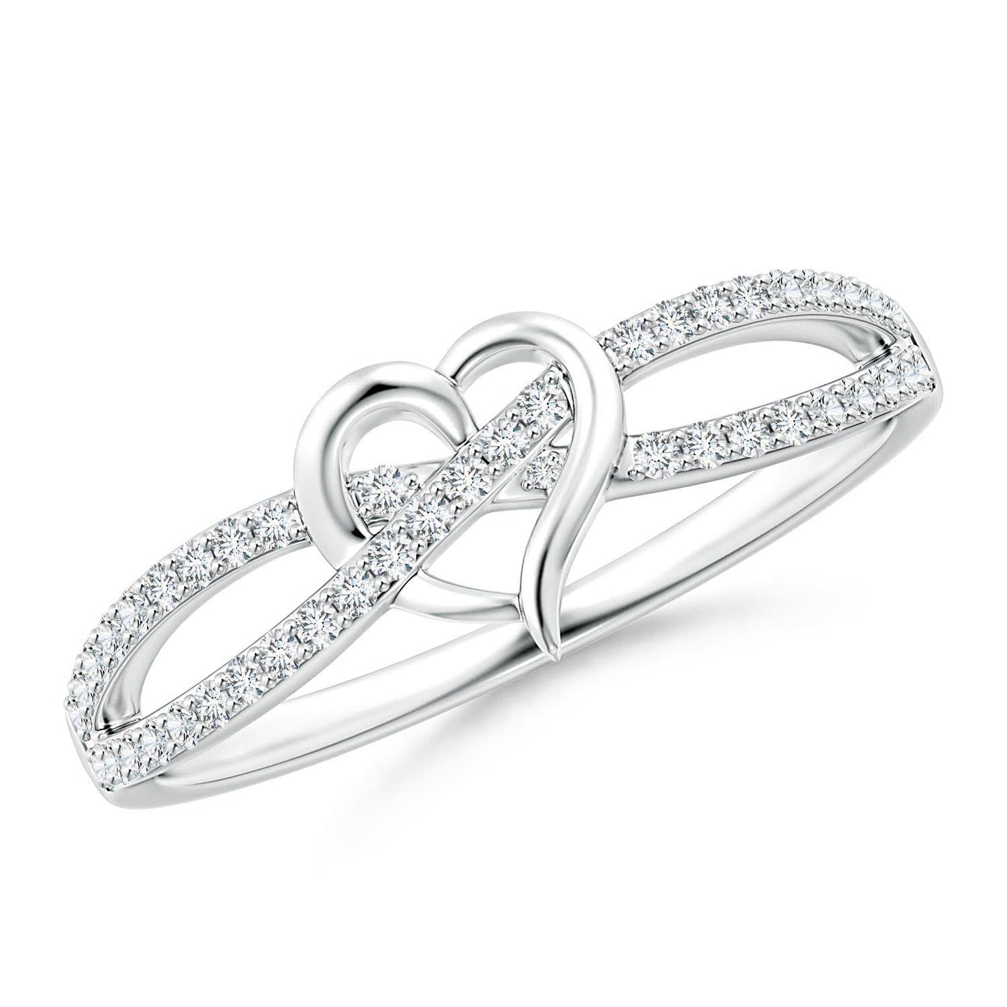 Angara Round Diamond Criss Cross Heart Ring in 14K White Gold