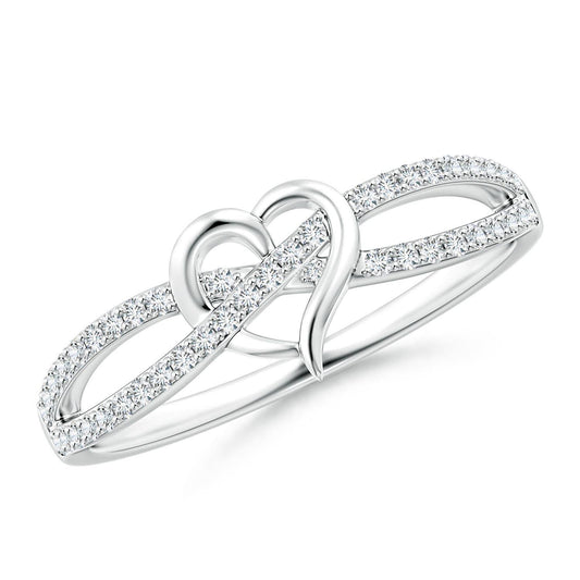 Angara Round Diamond Criss Cross Heart Ring in 14K White Gold