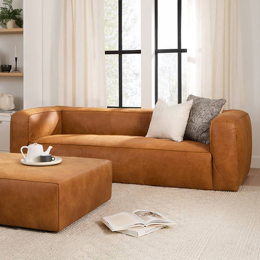 Article Italian Leather Brown Sofa 3 Seater