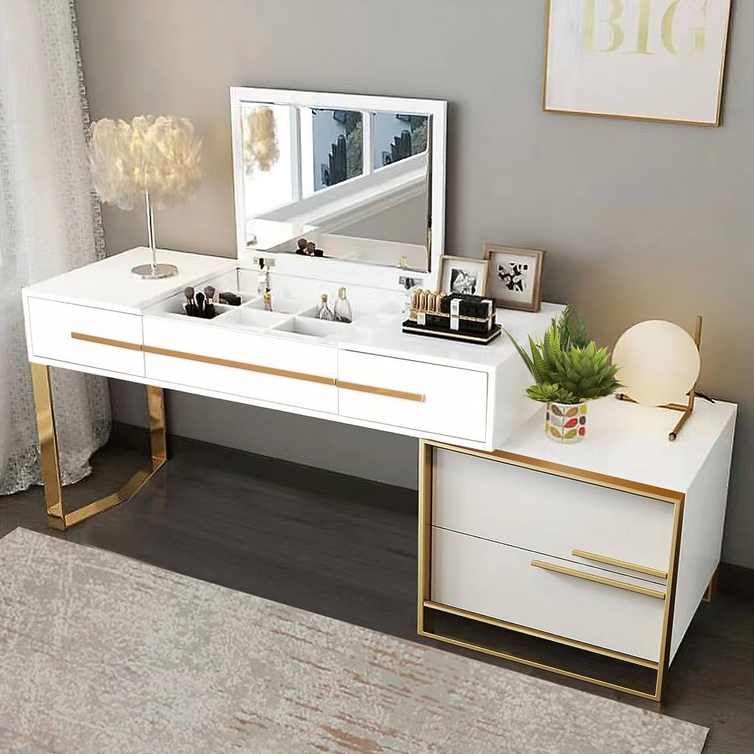 2-in-1 Makeup Vanity with Flip Top Mirror & 4 Drawers Modern Writing Table Everly Quinn