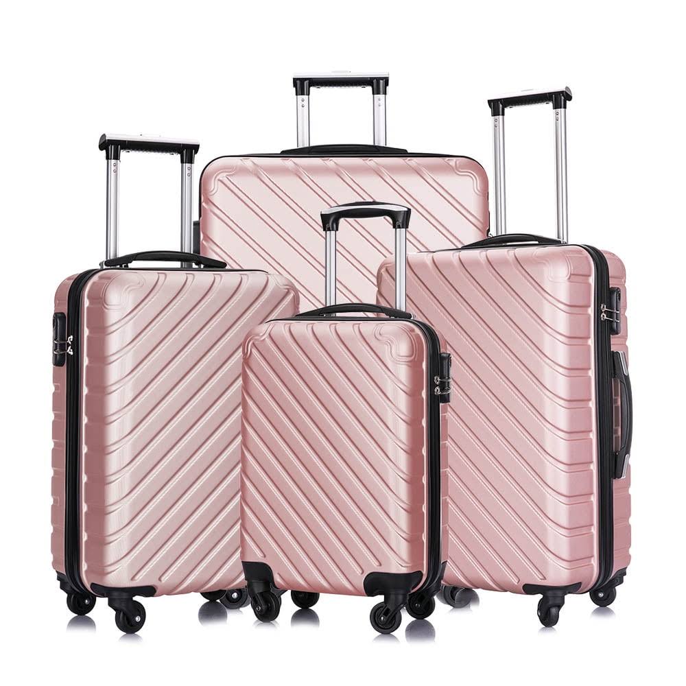 Apelila 4pc 18-28 inch Hardshell Luggage ABS Luggages Sets with Spinner Wheels Hard Shell Spinner Carry on Suitcase (Rose Gold, 4 Pcs)