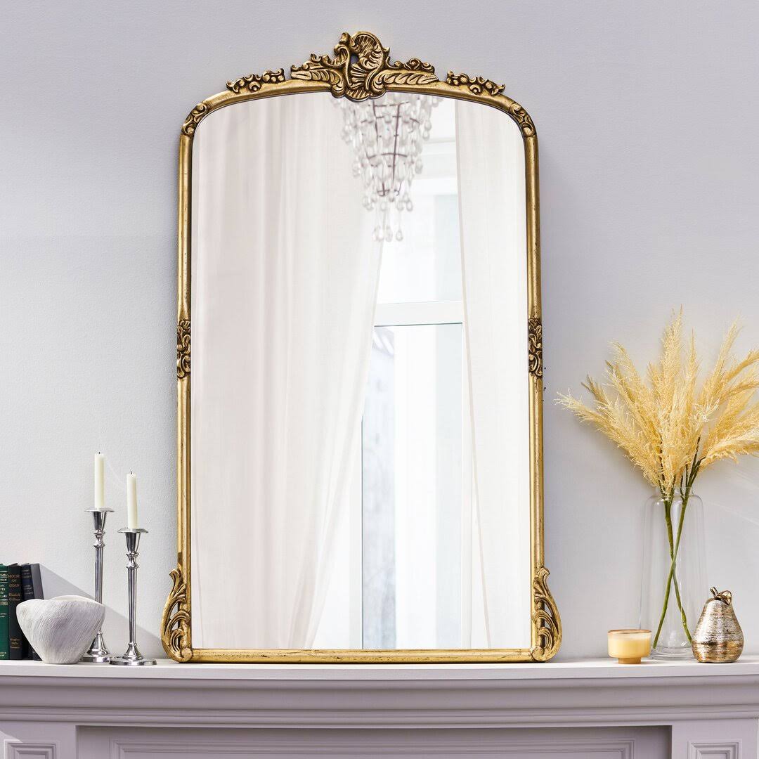 Wilsey Wood Framed Wall Mounted Overmantel Mirror in Antique Gold Rosdorf Park