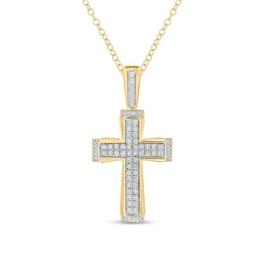 Zales Mens 1/10 CT. T.w. Diamond Double Row Art Deco Cross Pendant in Sterling