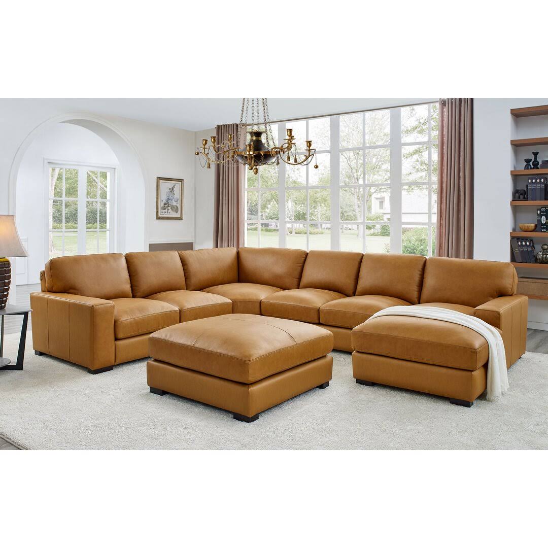 Antanisha 139.5 Wide Genuine Leather Left Hand Facing Modular Sectional with Ottoman Lark Manor Leather Type