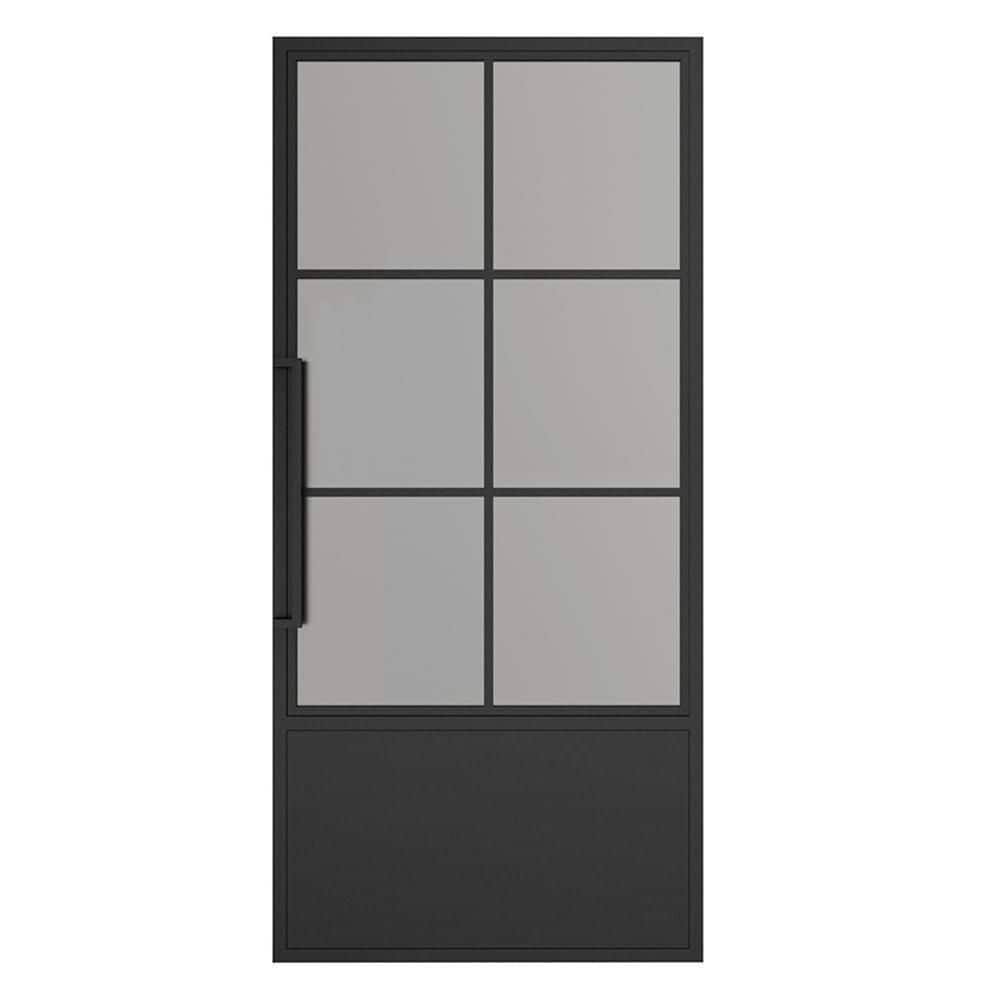 36 in. x 84 in. Right-Hand 6 Lite Frost Glass Black Steel Single Prehu