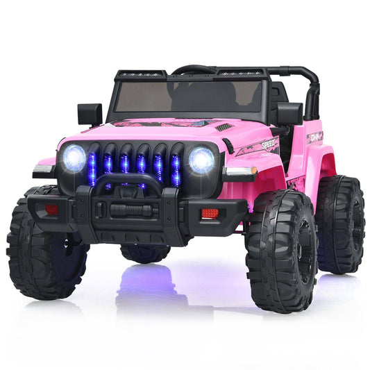 12V Kids Battery Powered Ride-On Jeep Truck Toy Car with Remote Control-Solid Black | Costway