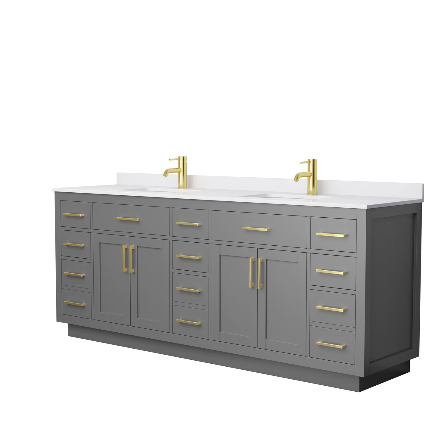 Wyndham Collection Beckett 66 inch Double Bathroom Vanity in Dark Gray, White Cultured Marble Countertop / Brushed Gold