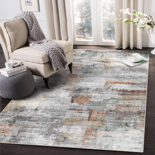 vivorug Washable Rug, Ultra Soft Area Rug 3x5, Non Slip Abstract Rug Foldable, Stain Resistant Rugs for Living Room Bedroom, Modern Fuzzy Rug (Gray/