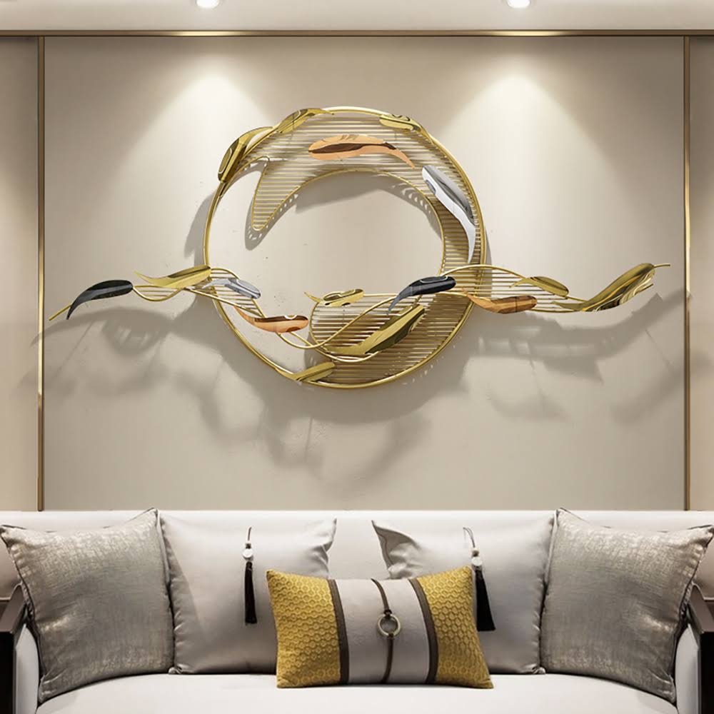 58.3W Modern Surge Fishes Metal Wall Decor with Unique Shape in Gold for Living Room